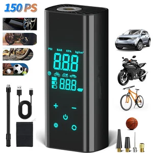 Air Compressor 150 PSI Tire Inflator Fits Car Moto Bike Tires Air Pump Cordless - Picture 1 of 6