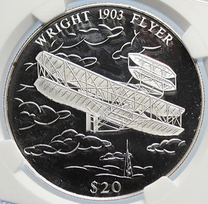 2000 LIBERIA Aviation WRIGHT BROS FLYER Proof Silver 20 Dollars Coin NGC i105794 - Picture 1 of 5