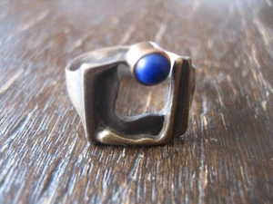 extravaganter  Modernist Designer Ring 925er Silber Lapislazuli 60er Jahre RG 52 - Bild 1 von 4