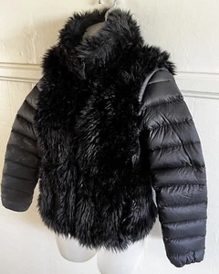 LAUREN Ralph Lauren Petite Real Down Puffer Jacket Black Faux Fur Vest Front-XS - Picture 1 of 10
