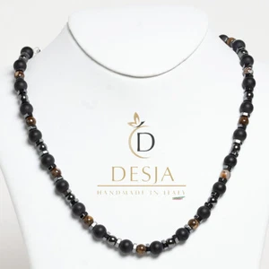 Collana per uomo pietra dura Opale Onice Nero Ematite chiusura in acciaio Desja - Foto 1 di 2