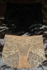 2 x pretty lace & sheer full briefs panties/knickers 1x black + 1x nude 8/small - Picture 1 of 4