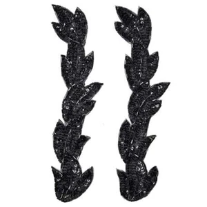 2-pcs 8-1/2" Sequin & Beaded Leaf Patch Applique Patch FF-FF511 Black - Picture 1 of 2