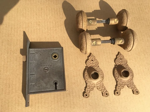 Antique Bronze  Door Knobs, M.W. & Co. Latch/Lock Box and Escutcheons Cover