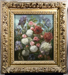 French 19th Century Floral Oil Painting Signed Simon Saint-Jean Carved WoodFrame - Picture 1 of 10