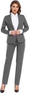 Womens 2-piece Long Sleeve Suit Jacket Pants, Grey, Size L (B29) - Picture 1 of 4