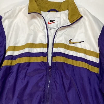 Chaqueta cortavientos Nike Track para mujer grande vintage años 90 púrpura dorado forrada Y2K Foto 1 de 4