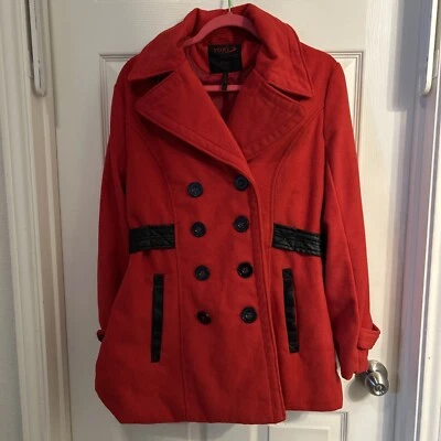 Chaqueta Abrigo Yoki Outerwear Collection Ajuste Acampanado Guisante Mezcla Lana Roja Talla XL Foto 1 de 4