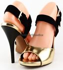 $125 LUXURY REBEL JUDITH Gold Black Designer Open Toe Sandals 7.5 EUR 38