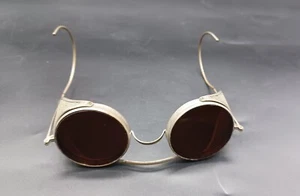 Antike "Könige" Schutzbrille Bernsteinfarbene Gläser Saniglss Pat. Orig. Steam Punk C1820 - Bild 1 von 12