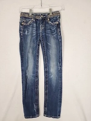 Pantalones de mezclilla ajustados Miss Me para niña - rectos talla 10 pedrería bordados JPK5130ST Foto 1 de 4