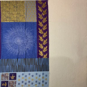 Gilded Abstract Asian Panel Cotton Fabric 23" x 44" Craft Material Vintage #100 - Picture 1 of 5