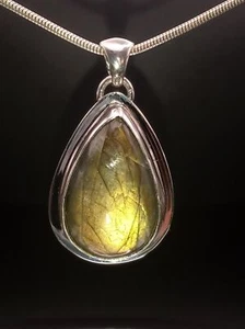 Gelber Labradorit Anhänger Träne Sterlingsilber Kunsthandwerk Handarbeit Edelstein - Bild 1 von 5