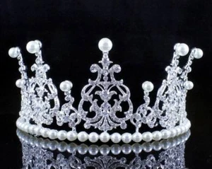 Pearl Austrian Rhinestone Tiara Crown Bridal Wedding Pageant Prom Party T46 - Picture 1 of 6