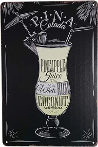 PINA COLADA 12" x 8" Popular Cocktails Drink Mix Recipes Menu Metal Sign - Picture 1 of 4
