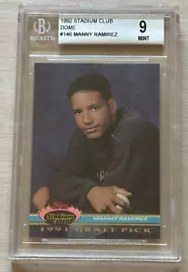 1992 Stadium Club Dome #146 Manny Ramirez RC Rookie Card Beckett 9 MINT - Picture 1 of 2