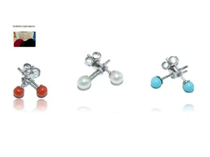 Orecchini da Bambina in Corallo rosso di Argento 925 donna di Perle e turchese R - Imagen 1 de 8