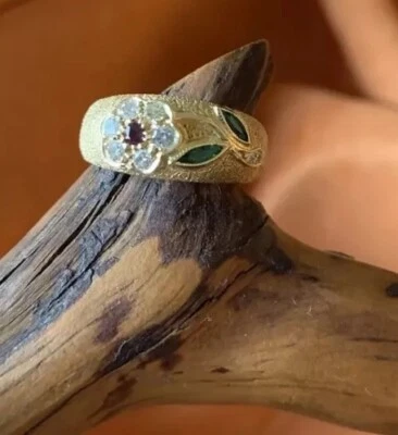 14 Kt желтое кольцо с бриллиантами цветок дизайн новый без ЯРЛЫКОВ - Изображение 1 из 4