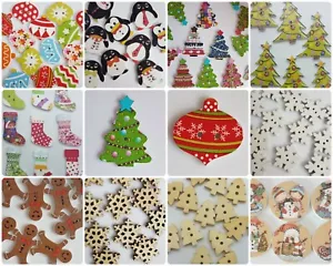 CHRISTMAS SCRAPBOOKING BUTTONS - WOOD XMAS TREE STOCKING FESTIVE SEASONAL WINTER - Picture 1 of 22