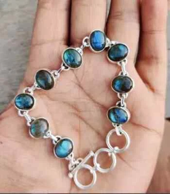 Brazalete de plata de ley 925 con piedras preciosas de labradorita hecho a mano aniversario mujer Si29 Foto 1 de 3