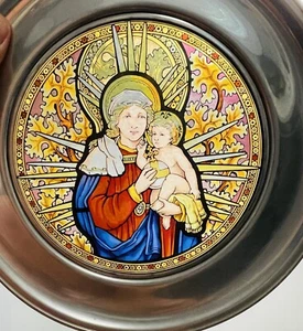 US Historical Society 1990 Pewter & Stained Glass Plate "Madonna and Child" - Picture 1 of 9