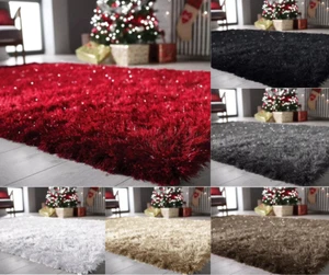 Large Shaggy Sparkle Rug Fluffy Soft Carpet for Living Room Bedroom Mat - Picture 1 of 19