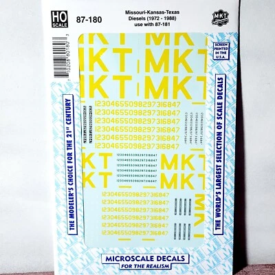 Locomotoras diésel Missouri Kansas Texas MKT RR 1972+ calcomanía a microescala 87-180 HO Foto 1 de 3