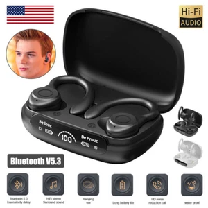 Wireless Bluetooth Headset TWS Earphones Earbuds Stereo Headphones Ear Hook - Picture 1 of 14