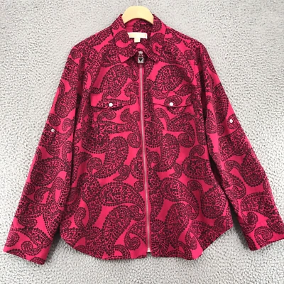 Michael Kors Jacket Womens Large Pink Paisley Zip Collar Pocket Roll Tab Sleeve - Изображение 1 из 4