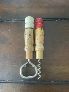 SALTY & PEPPY Flaschenöffner und Korkenzieher aus Holz handbemalt JAPAN Vintage - Bild 1 von 2