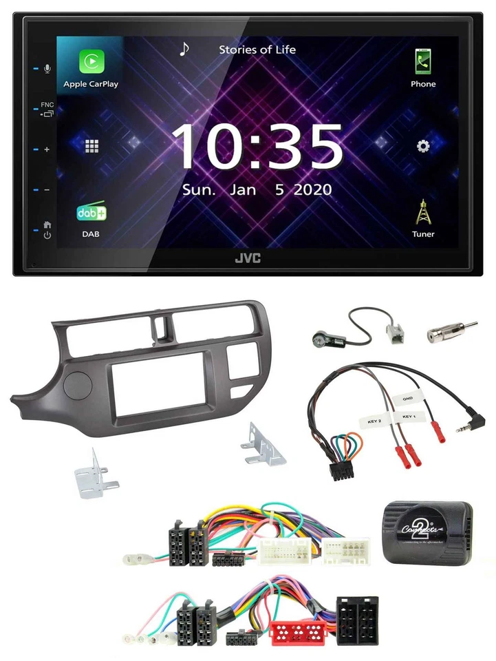 JVC DAB 2DIN Lenkrad Bluetooth USB Autoradio für Kia Rio 11-15 UB anthrazit - Bild 1 von 4
