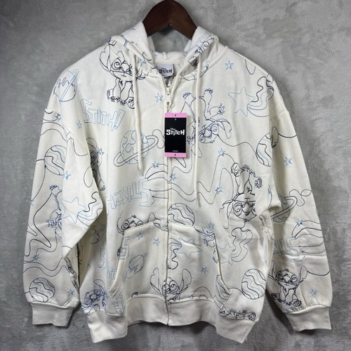 OFF WHITE Giacca Disney STITCH NUOVA donna piccola panna ricamata full zip cappuccio tasche