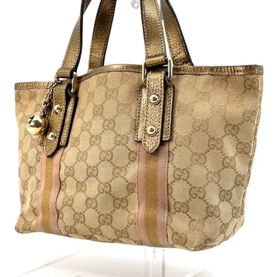 【Small】GUCCI GG Canvas  Leather Sherry Line Tote Bag Gold Authentic Japan 0126 - Image 1 of 4