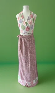 Vintage 1960’s 1970’s Crop Halter Top Skirt Set Flowers Hearts Festival Sz L 12 - Picture 1 of 22