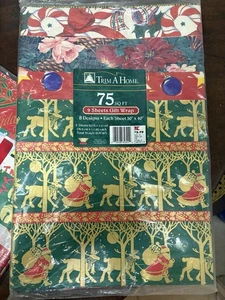 Vintage Weihnachten Geschenkpapier Borte A Tree Santa Zuckerstangen Kardinäle 1990 - Bild 1 von 2