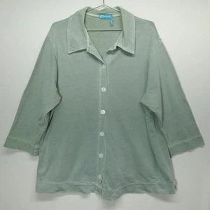 Fresh Produce Shirt Womens 1X Green Button Front Cotton USA Lagenlook - Picture 1 of 9