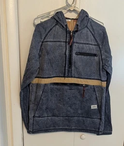 Katin Anorak Jacket Mens Size M Washed Blue Pullover 1/4 Zip Cotton Nylon Hooded - Picture 1 of 12