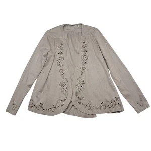 Soft Surroundings Open Jacket Womens Small Tan Faux Suede Lazer Cut Western Boho - Picture 1 of 10