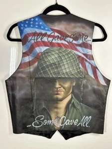 Hot Leathers Black Biker Vest Size Small Patriotic Custom Airbrush Art Vet USA - Picture 1 of 14
