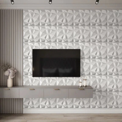 12pcs 3D Wall Panels PVC 50x50cm Decorative Tiles Wallpaper Diamond Design - Image 1 of 4