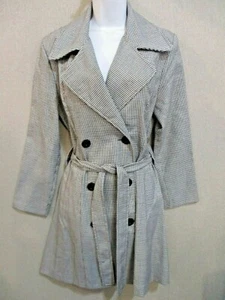 Vintage 80's Stella USA Trench Coat Size Medium B&W Houndstooth Belted USA made - Picture 1 of 6