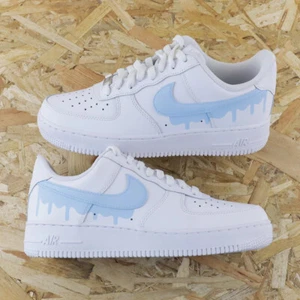 Air Force 1 Zapatos Blancos Personalizados "Baby Blue UNC Drip Swoosh" Hombres Mujeres Niños Talla - Imagen 1 de 12