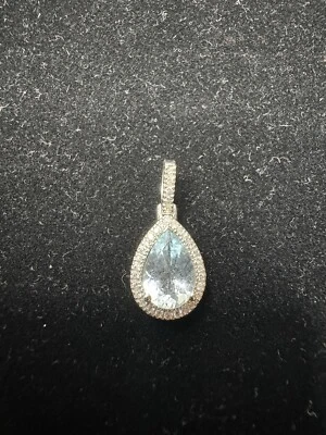 14k White Gold Aquamarine Diamond Pendant - Image 1 of 4
