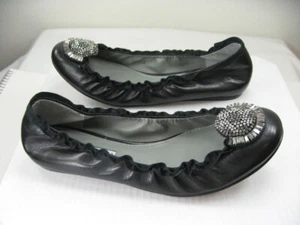 NEW VERA WANG LAVENDER Latisha Ballerina Flat Size 7 M Black Nappa/Crystal Shoes - Picture 1 of 12
