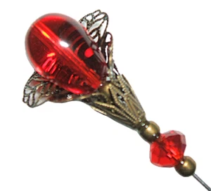 VIDRIO ROJO Palo Largo Pin Sombrero Bufanda Abrigo Sombrero De Colección Estilo Antiguo - Imagen 1 de 4