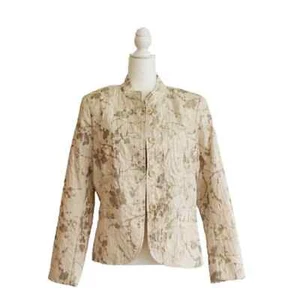 Erin London Blazer Jacket Cream Ivory Gold Floral Lightweight Jacket Medium - Picture 1 of 14