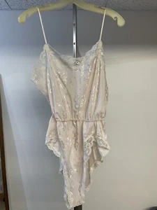 Vintage Barbizon Teddy Satin Lace Hi Cut Bodysuit Pale Pink Sz Medium - Picture 1 of 12