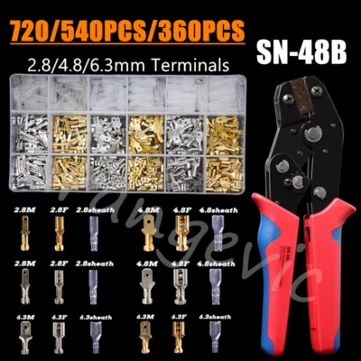 Insulated Crimp Spade Terminals Electrical Wire Connectors Kit Crimping Pliers - Image 1 of 4