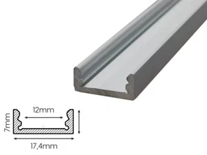 Profilo in Alluminio 3mt Piatto Tipo U 17,4X7mm Interno 12mm per Strisce Led - Foto 1 di 1