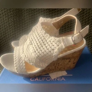 Jelly Pop HESTIA Wedge Platform Sandals Woven White Canvas Ankle Strap; Size 8.5 - Picture 1 of 8